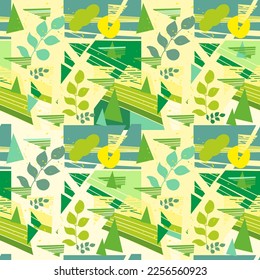
seamless green pattern with abstract geometric shapes