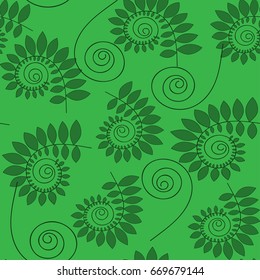 Seamless green pattern of abstract leaves
