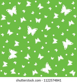 Seamless green pattern butterflies, butterfly vector background