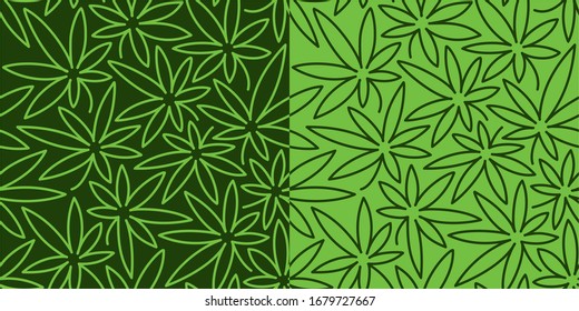 Patrón Verde Sin Precedentes Con Hojas De Cannabis. Ilustración del vector Doodle.