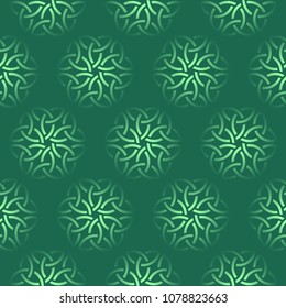 Seamless green pattern with celtic knots of shamrocks.