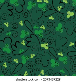 Seamless green pattern with clover leaves. Vector background for festive paper and packaging for St. Patrick's Day