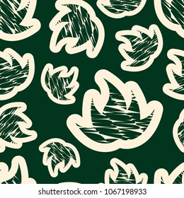 Seamless green pattern with decorative cactus. Summer background with patterned cactus with light stroke. Scribble texture. Textile rapport.