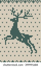 Seamless green pattern with a deer