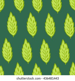 Seamless green pattern with leaves . Vector background