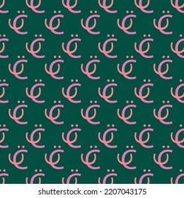 Seamless Green Pattern With Letters C And M. Abstract Font Pattern