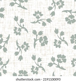 Seamless green pattern made of abstract simple flowers. Flat floral ornament. Minimalistic botanical elements. Nature background for fashion, textile design, fabric, clothing, wrapper, surface.