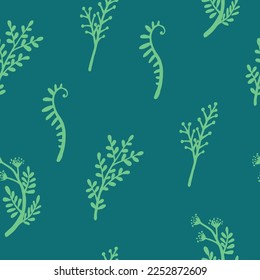 Seamless green pattern of simple Plant elements. Concept of Plants and nature. Vector illustration.