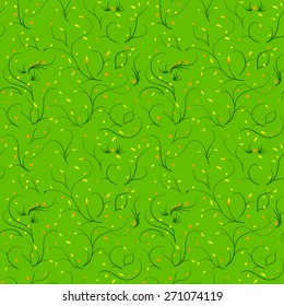  Seamless green pattern with thin stems and flowers