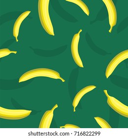 Seamless green pattern with yellow banana