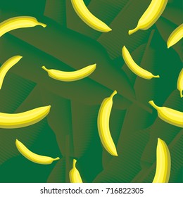 Seamless green pattern with yellow banana