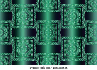 Seamless green patterns on green striped background
