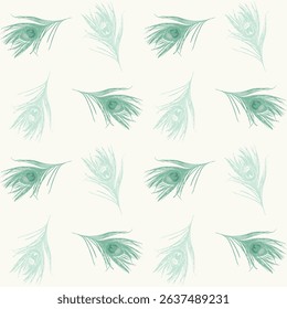 Seamless green peacock feather textured background pattern for used textiles, wallpapers, 