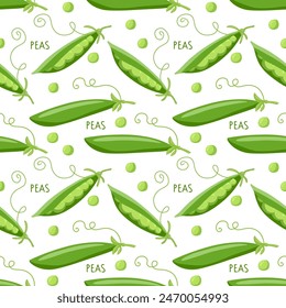 Seamless Green peas pattern. Pea pod vegetable with seeds. Healthy eating Vegetable Ingredients for cooking. Repeated Flat design for wallpaper, digital paper, textile fabric, wrapping, kitchen print