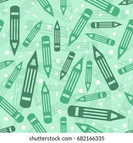 seamless green pencil with geometric pattern background