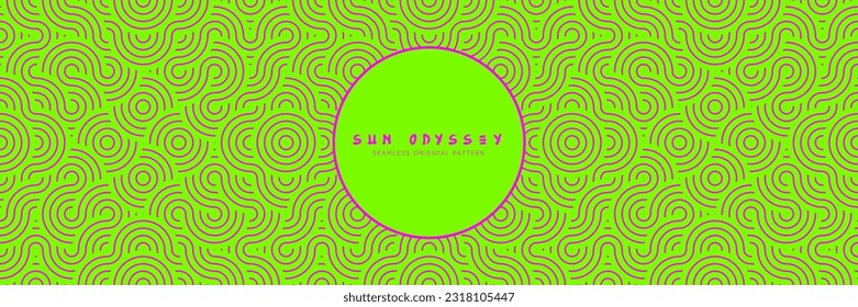 Seamless Green and Pink Gradient Mandala Pattern in a Decorative Asian Style, Ideal for Vibrant Summer Graphics, Repeat Backgrounds. Decorative texture.