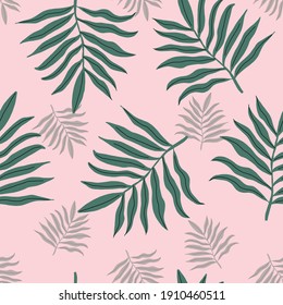 seamless green and pink tropical palm leaves beach pattern. repeating vector beach pattern.