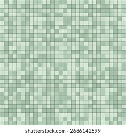 Seamless green pixel mosaic pattern. Abstract tiled background texture made of small geometric squares. Perfect for wallpaper, floor, bathroom, or digital design and surface decoration. Vector design.