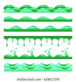 Seamless green poisoned water waves and drops vector tiles set