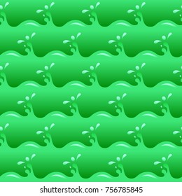 Seamless green poisoned water waves and drops vector background