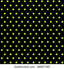 Seamless green polka dots on black background