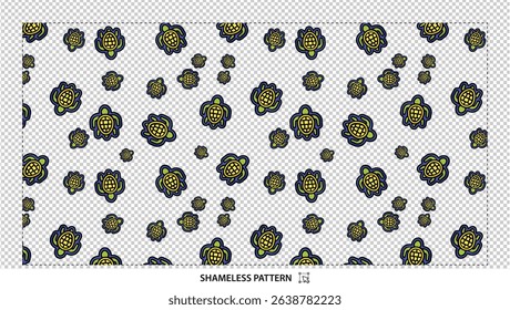 Seamless green and purple turtle pattern with whimsical marine animal illustration on transparent background