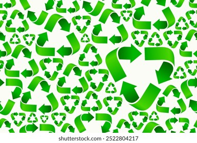 Seamless green recycle background. Seamless pattern with recycle symbols. Eco friendly design. Seamless ecology pattern. Flat vector cartoon. World Environment Day background. Recycle pattern.