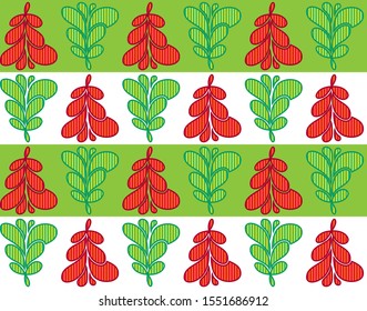 Seamless green and red christmas tree. Vector isolate element. Perfect for fabrics print, background, wallpaper and surface textures. EPS 8.