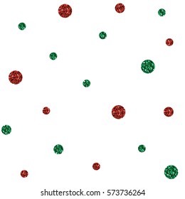 SEAMLESS GREEN AND RED DOT GLITTER PATTERN ON WHITE BACKGROUND
