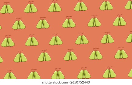Seamless Green Rose Apple Pattern on Terracotta Background – Tropical Fruit Design