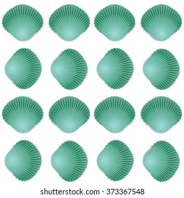 Seamless green seashell template background.