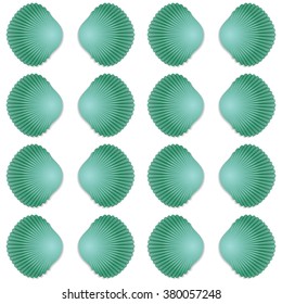 Seamless green seashell template background.