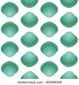 Seamless green seashell template background. Vector illustration for your design