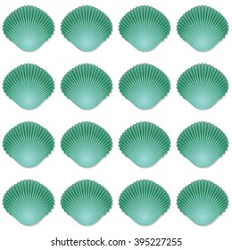 Seamless green seashell template background. Vector illustration for your design