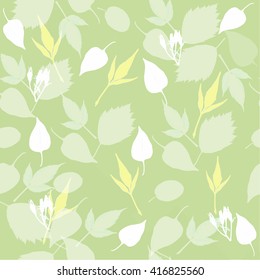 Seamless  green spring leaves background. Vector illustration