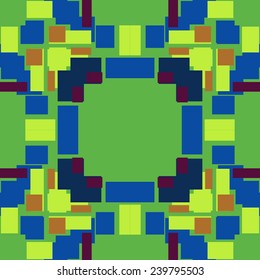 Seamless green square pixel background in green and blue