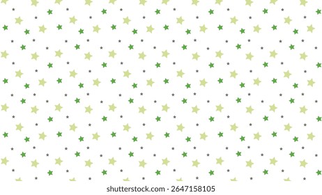 Seamless green star pattern on white background. Cute decorative vector for kids, Christmas themes, nursery prints, wrapping paper, party supplies, fabric, and festive holiday design projects.
