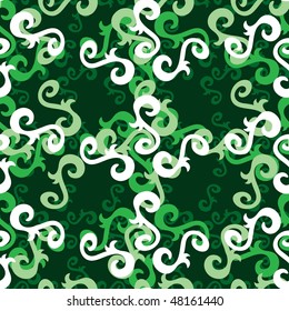 Seamless green swirl ornament pattern