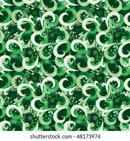 Seamless green swirl ornament pattern