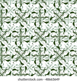 Seamless green swirl ornament pattern