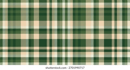 Nahtloses grünes Tartan-Scheckmuster mit strukturierten Schnittlinien und klassisch kariertem Look. Horizontales Format. Stockvektorgrafik im flachen Stil.
