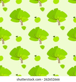 Seamless green tree floral pattern vector illustration