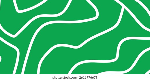 A seamless green vector background featuring abstract white contour lines forming fluid, wavy patterns. Ideal for modern design projects, presentations, or artistic illustrations.
