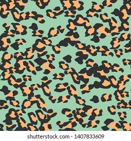 Seamless green vector leopard pattern.  Trendy stylish wild gepard, leopard print. Animal print background for fabric, textile, design, advertising banner.