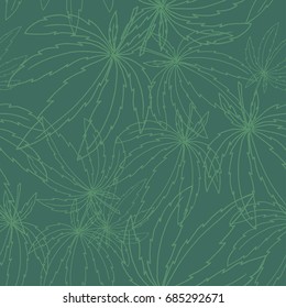 Seamless green vector pattern with outline marijuana leaves for wallpaper, wrapping, craft