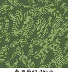 Seamless green vector pattern with pine branches