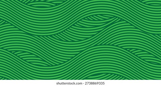 Seamless green vineyard pattern with organic wavy lines of grape fields. Eco‑friendly farm texture, abstract striped landscape, natural agriculture background, botanical vector design for rustic decor