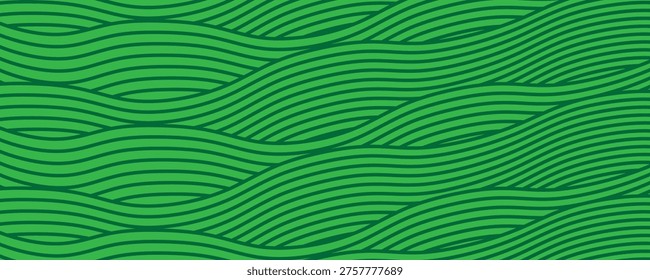 Seamless green vineyard pattern with organic wavy lines of grape fields. Eco‑friendly farm texture, abstract striped landscape, natural agriculture background, botanical vector design for rustic decor