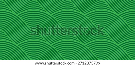 Seamless green vineyard pattern with organic wavy lines of grape fields. Eco‑friendly farm texture, abstract striped landscape, natural agriculture background, botanical vector design for rustic decor