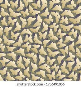 Seamless green violet abstract background with moths (butterflies) and shadows.